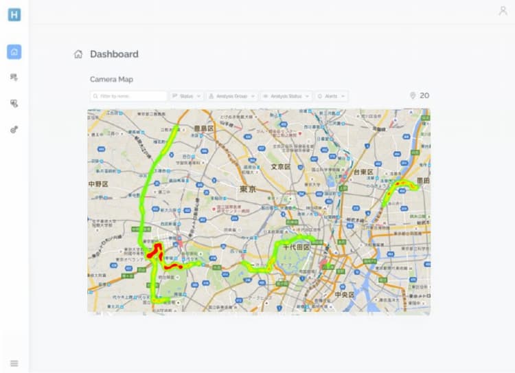路面クラックを検知データ化して地図上に可視化できます。 路面クラックを検知データ化して地図上に可視化できます。